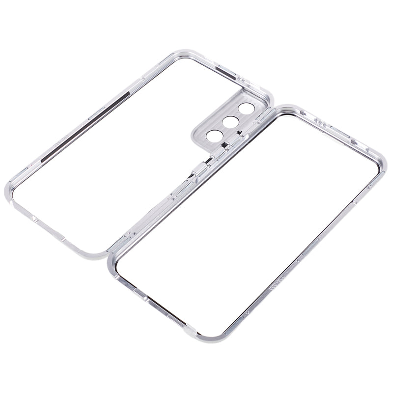 For Samsung Galaxy S22+ 5G Magnetic Metal Frame Phone Case Double Sided Tempered Glass Full Protective Cover with Lock Buckle