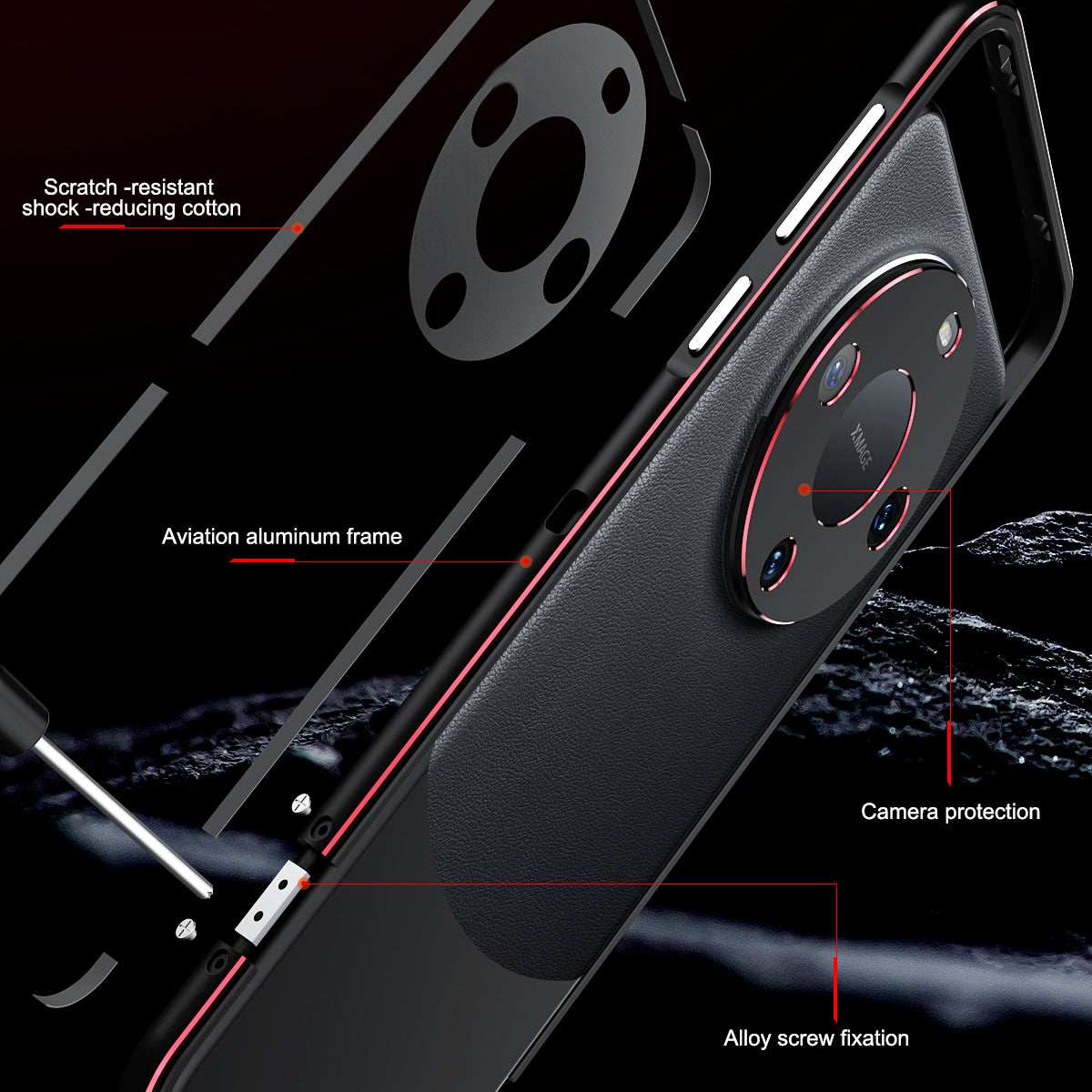 For Huawei Mate 60 Scratch-resistant Aluminum Alloy Frame Bumper Case with Camera Lens Protector
