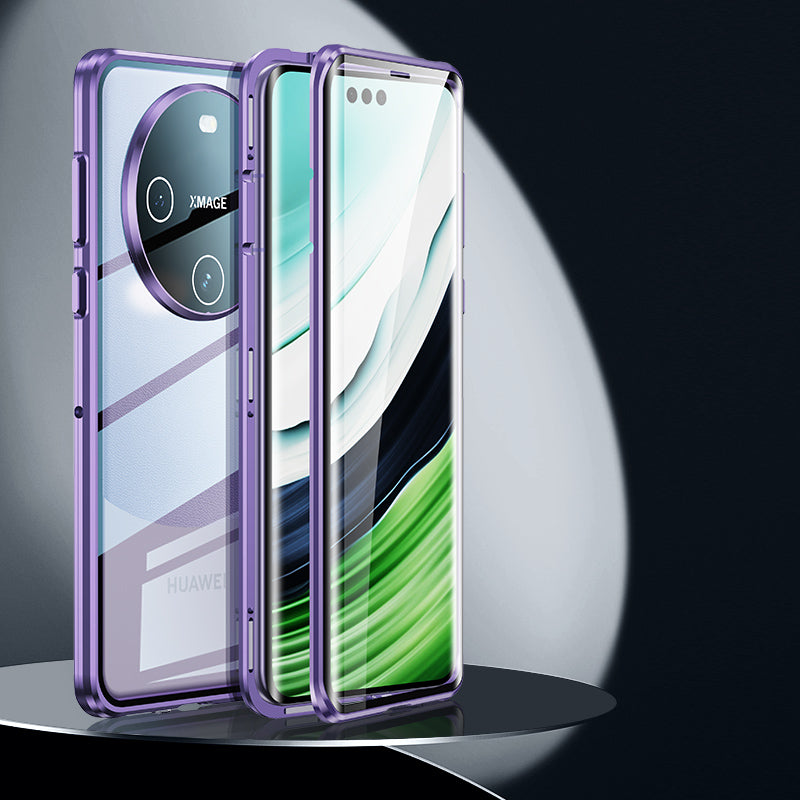 For Huawei Mate 60 Anti-drop Phone Case Double-Sides HD Clear Tempered Glass Aluminium Alloy Frame Phone Cover