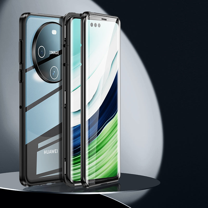 For Huawei Mate 60 Anti-drop Phone Case Double-Sides HD Clear Tempered Glass Aluminium Alloy Frame Phone Cover