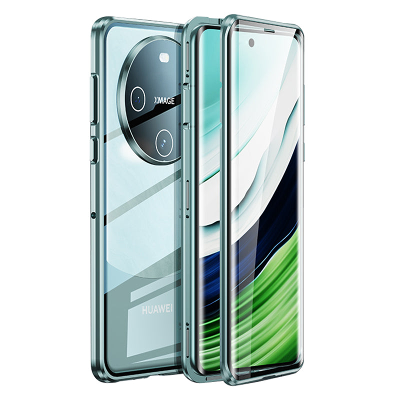 For Huawei Mate 60 Anti-drop Phone Case Double-Sides HD Clear Tempered Glass Aluminium Alloy Frame Phone Cover