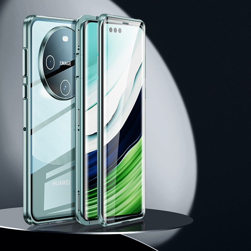 For Huawei Mate 60 Anti-drop Phone Case Double-Sides HD Clear Tempered Glass Aluminium Alloy Frame Phone Cover