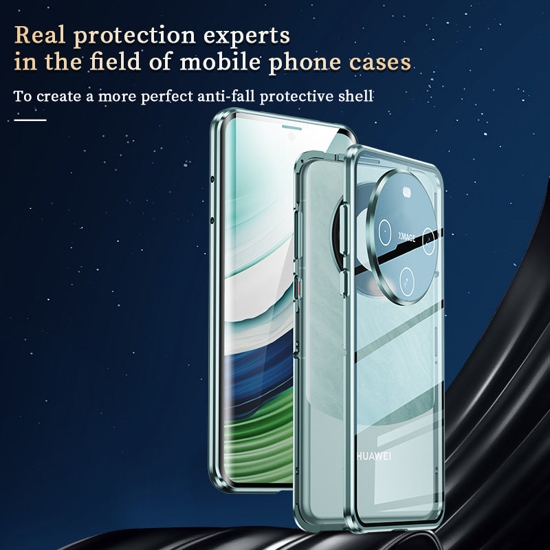 For Huawei Mate 60 Anti-drop Phone Case Double-Sides HD Clear Tempered Glass Aluminium Alloy Frame Phone Cover