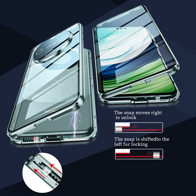 For Huawei Mate 60 Anti-drop Phone Case Double-Sides HD Clear Tempered Glass Aluminium Alloy Frame Phone Cover