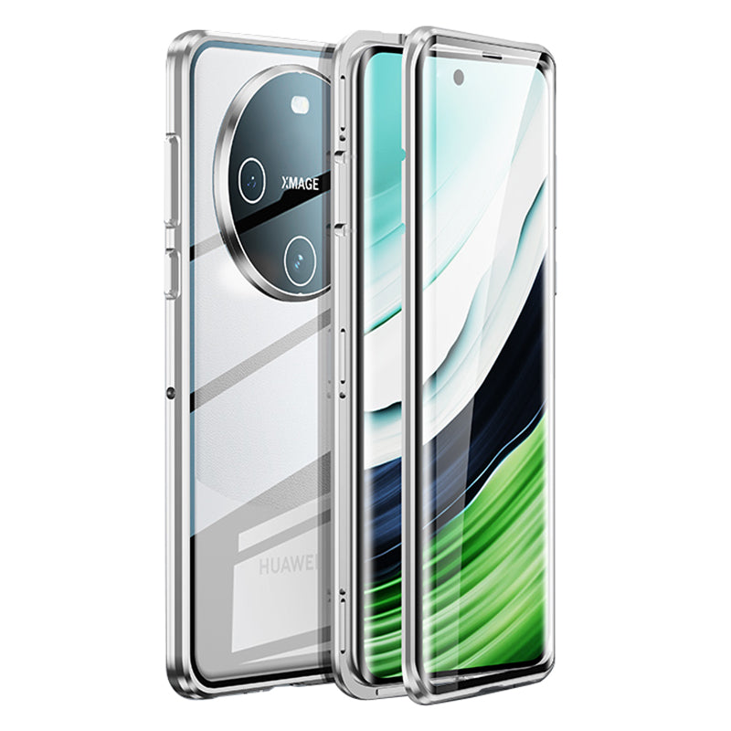 For Huawei Mate 60 Anti-drop Phone Case Double-Sides HD Clear Tempered Glass Aluminium Alloy Frame Phone Cover
