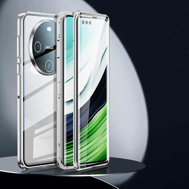 For Huawei Mate 60 Anti-drop Phone Case Double-Sides HD Clear Tempered Glass Aluminium Alloy Frame Phone Cover