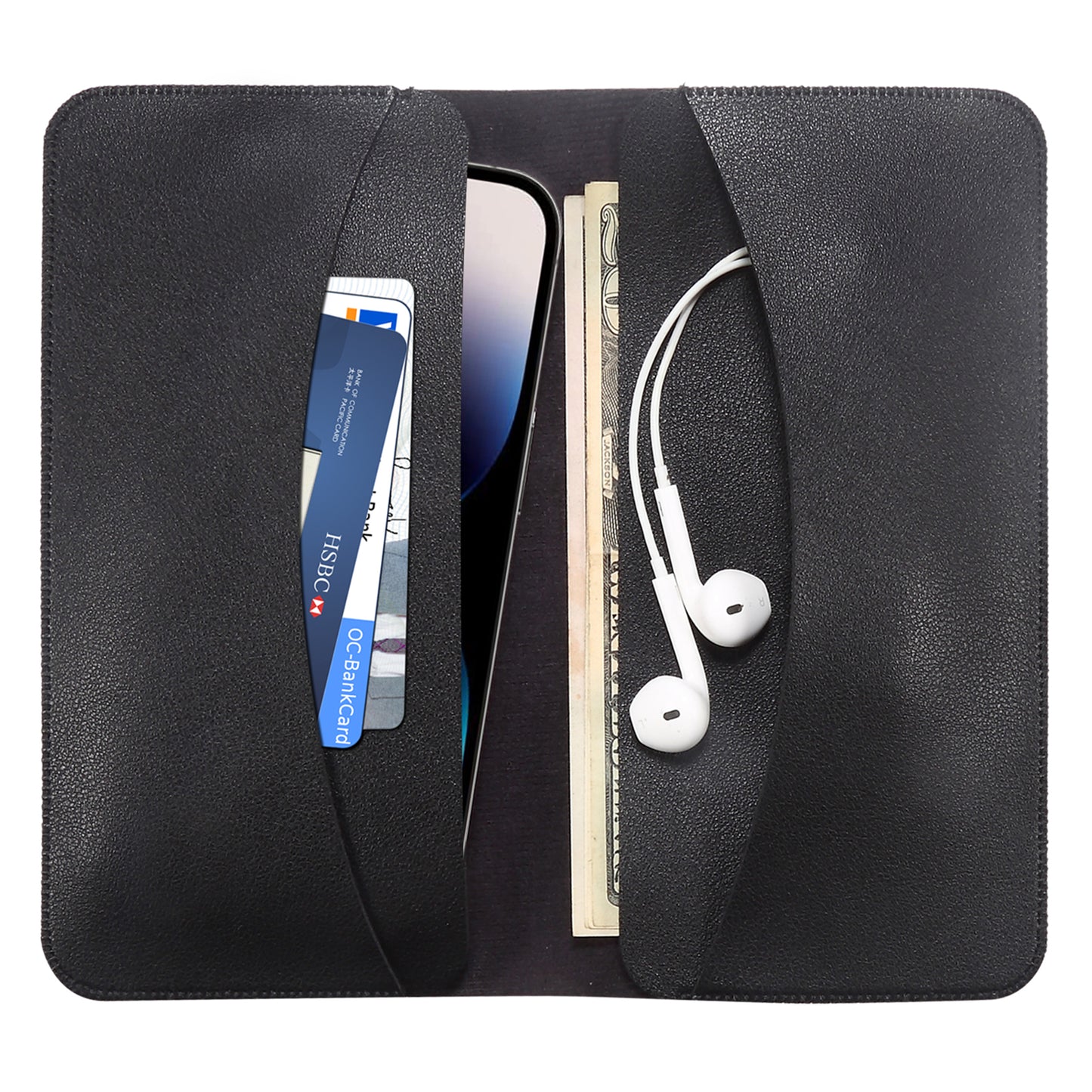 Clutch Bag for Dual 6.7''-6.9'' Phone Nappa Texture Microfiber Leather Cash Cards Holder Long Slim Coin Purse Wallet, Size: XL