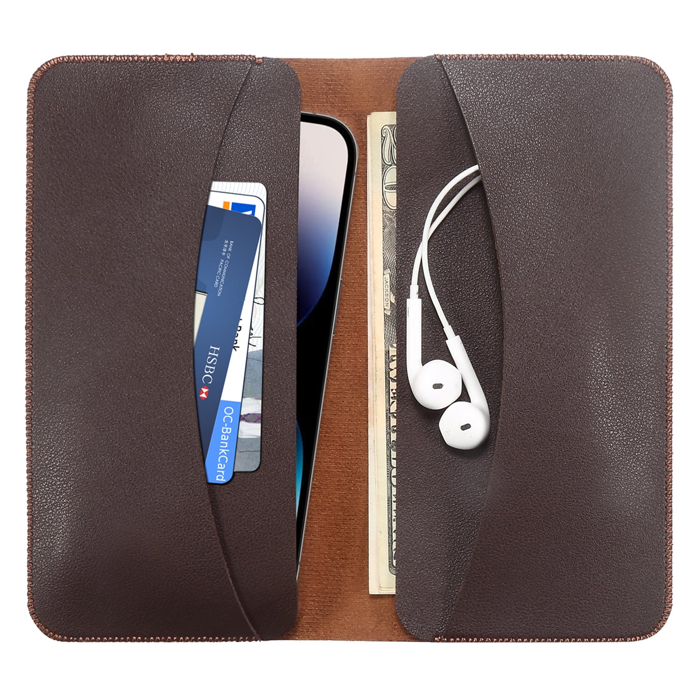 Clutch Bag for Dual 6.7''-6.9'' Phone Nappa Texture Microfiber Leather Cash Cards Holder Long Slim Coin Purse Wallet, Size: XL