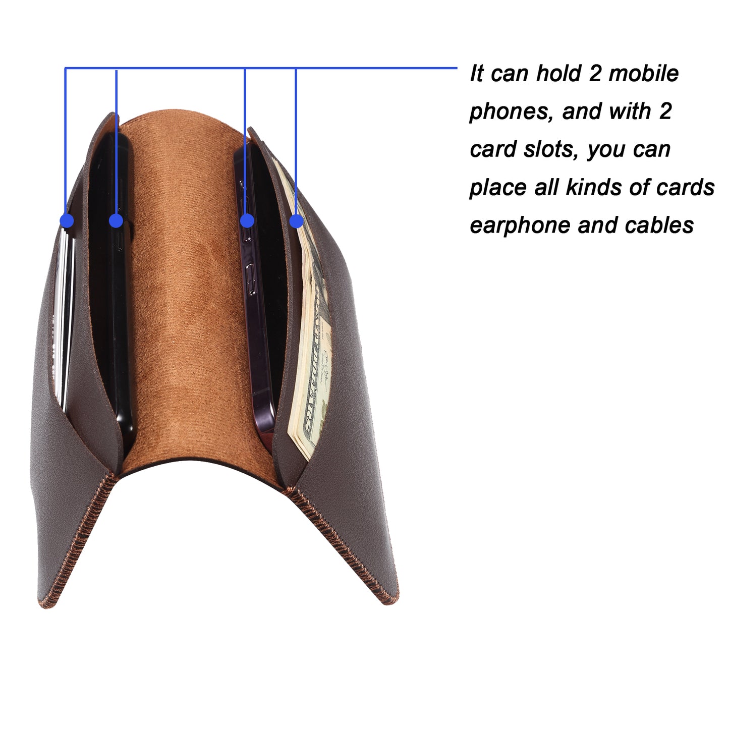 Clutch Bag for Dual 6.7''-6.9'' Phone Nappa Texture Microfiber Leather Cash Cards Holder Long Slim Coin Purse Wallet, Size: XL