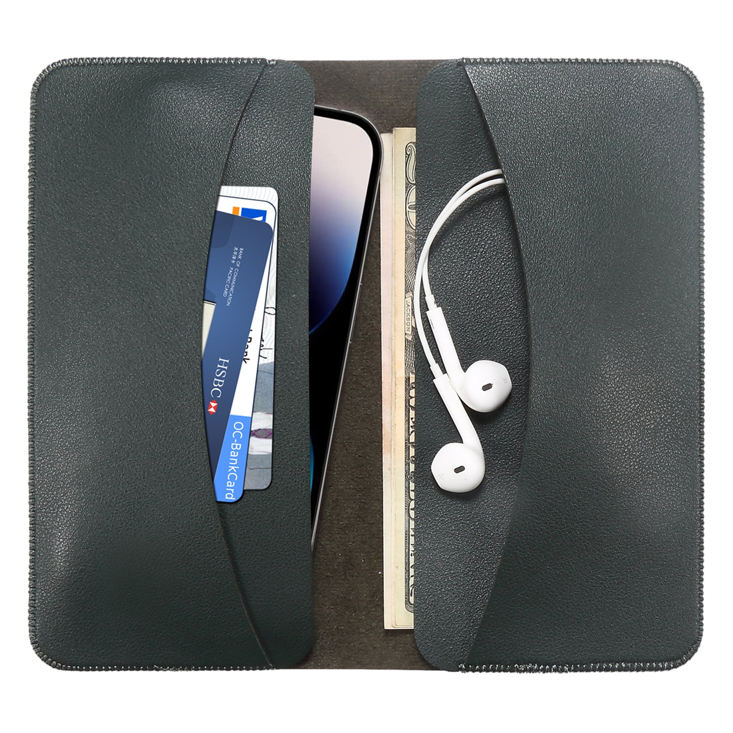 Clutch Bag for Dual 6.7''-6.9'' Phone Nappa Texture Microfiber Leather Cash Cards Holder Long Slim Coin Purse Wallet, Size: XL