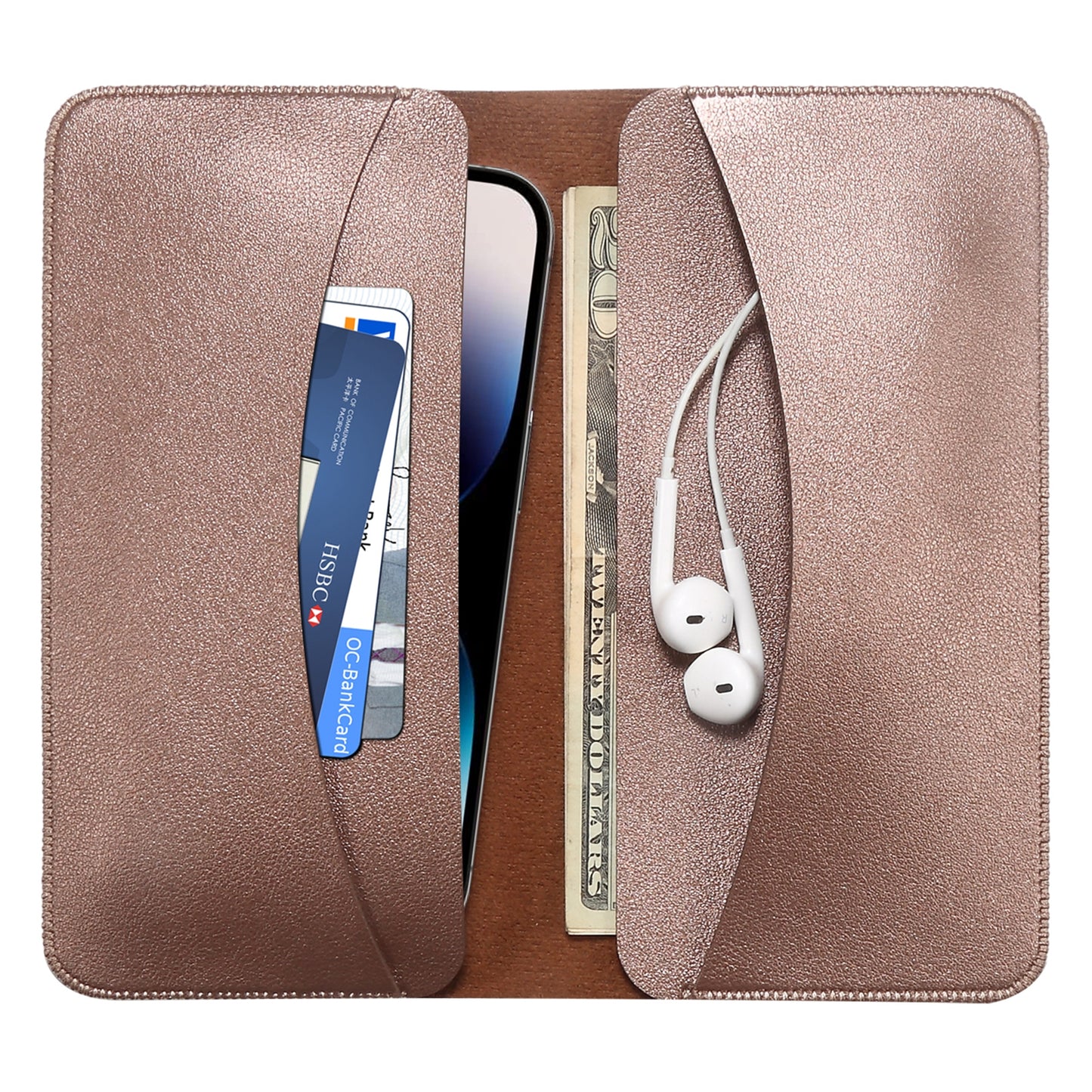 Clutch Bag for Dual 6.7''-6.9'' Phone Nappa Texture Microfiber Leather Cash Cards Holder Long Slim Coin Purse Wallet, Size: XL
