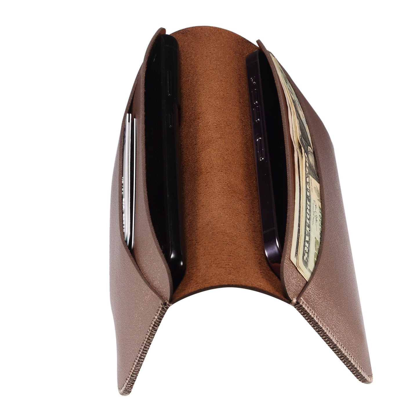 Clutch Bag for Dual 6.7''-6.9'' Phone Nappa Texture Microfiber Leather Cash Cards Holder Long Slim Coin Purse Wallet, Size: XL