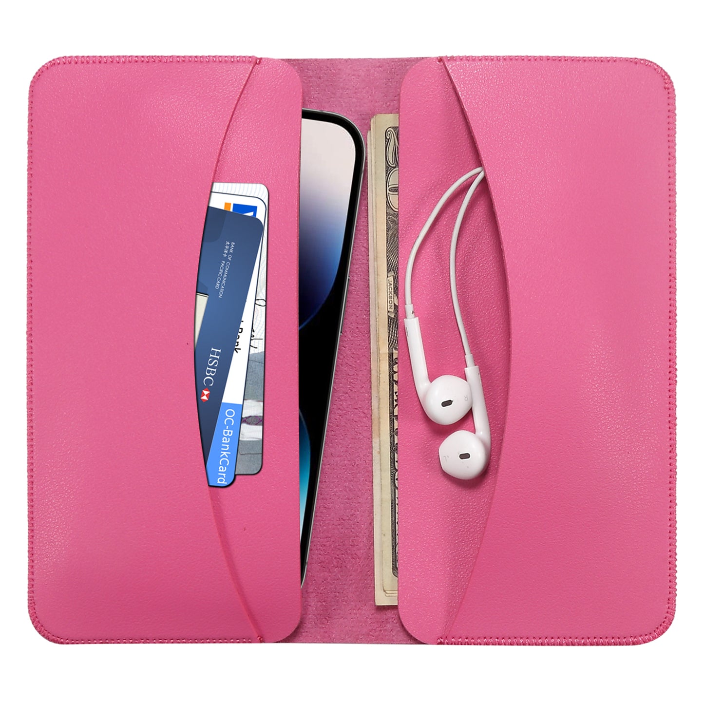 Clutch Bag for Dual 6.7''-6.9'' Phone Nappa Texture Microfiber Leather Cash Cards Holder Long Slim Coin Purse Wallet, Size: XL