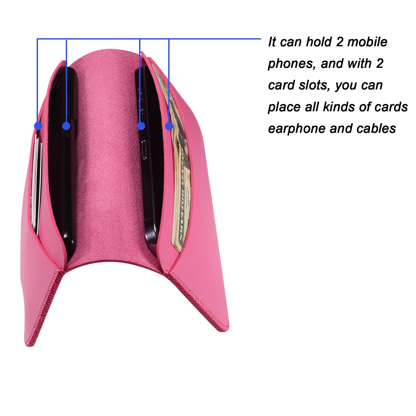 Clutch Bag for Dual 6.7''-6.9'' Phone Nappa Texture Microfiber Leather Cash Cards Holder Long Slim Coin Purse Wallet, Size: XL