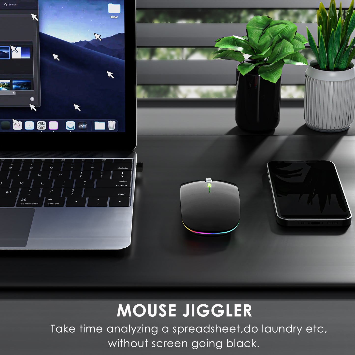 2.4G / Bluetooth Dual Mode Wireless Mouse with Backlight, Quiet Portable Jiggler Mouse for Laptops, Tablets