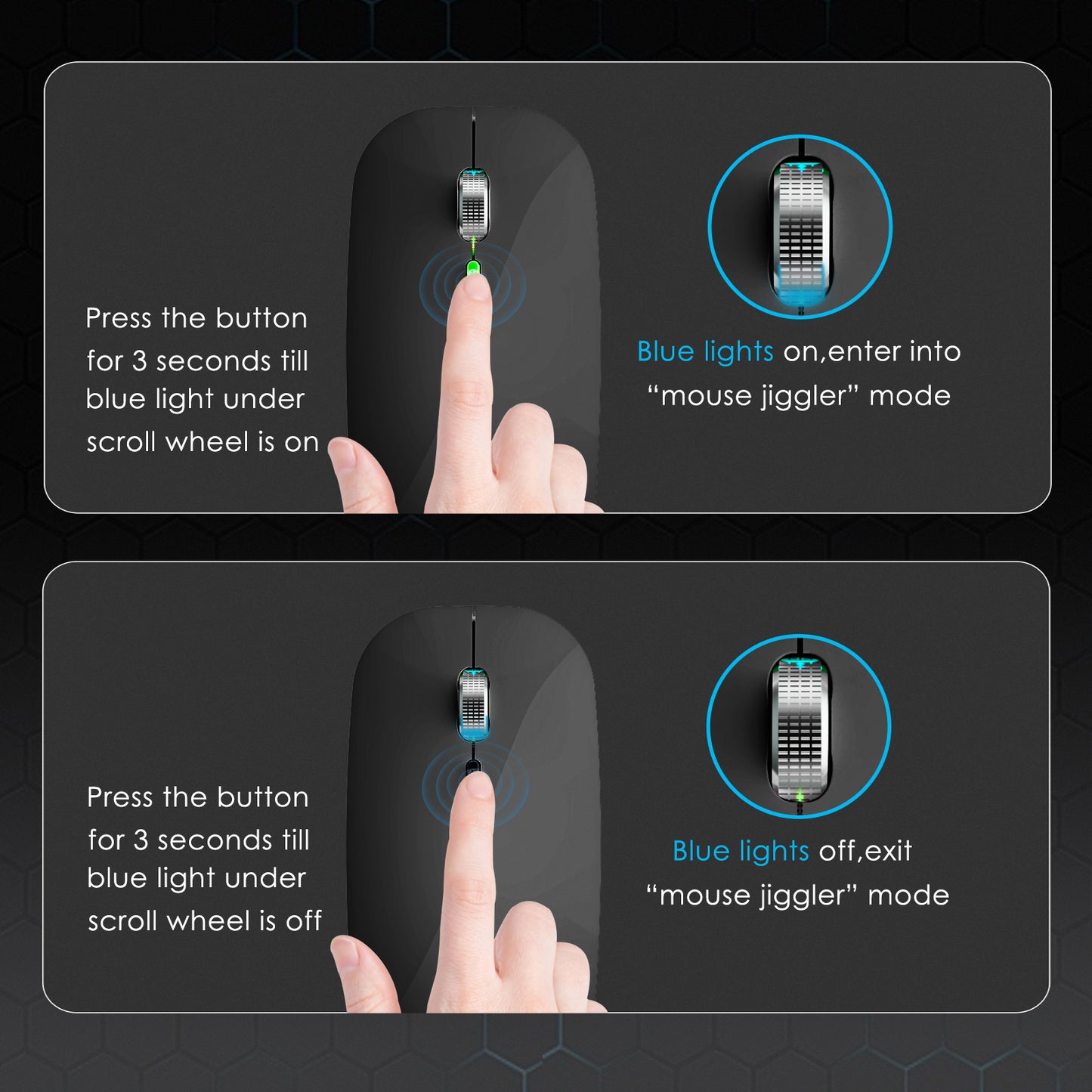 2.4G / Bluetooth Dual Mode Wireless Mouse with Backlight, Quiet Portable Jiggler Mouse for Laptops, Tablets