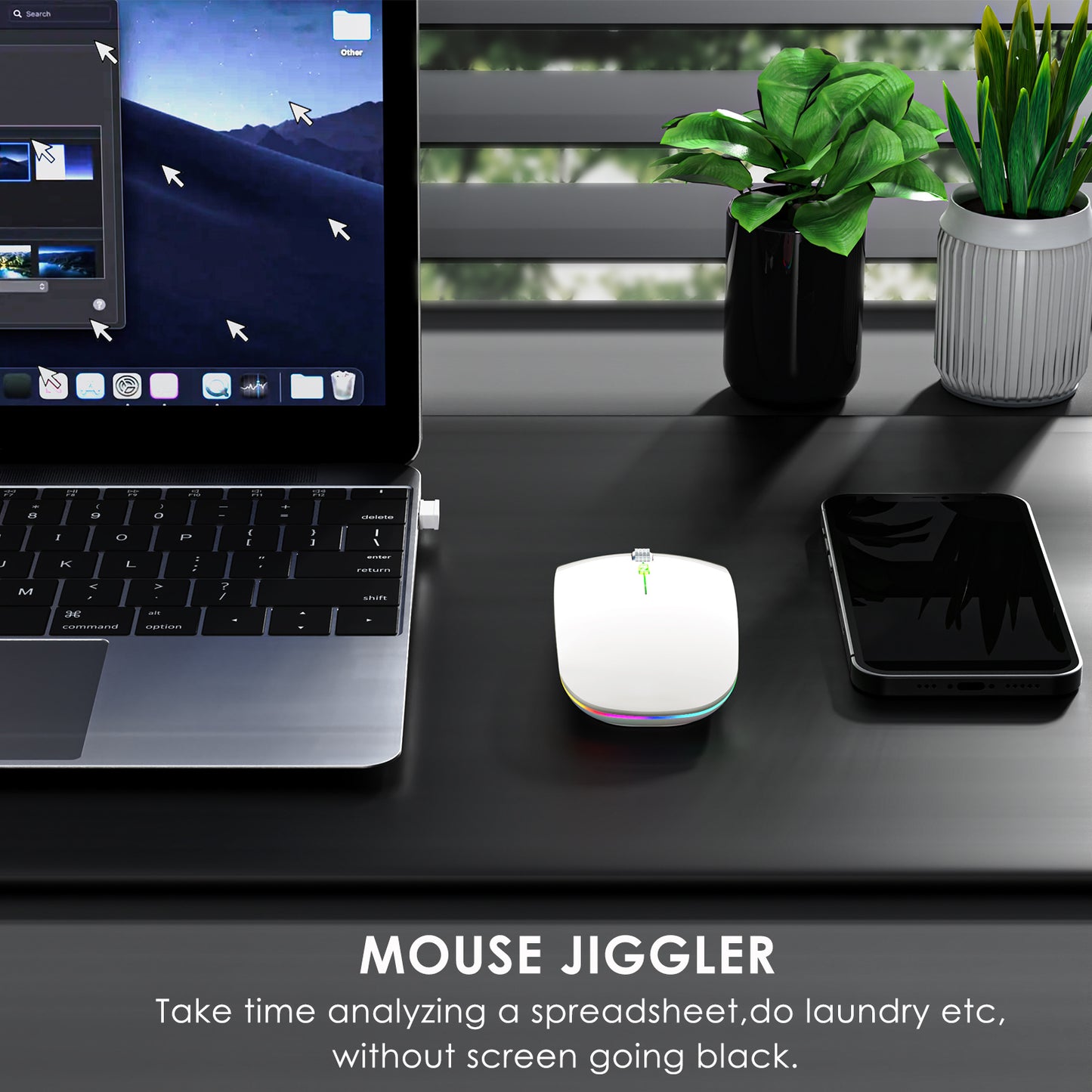 2.4G / Bluetooth Dual Mode Wireless Mouse with Backlight, Quiet Portable Jiggler Mouse for Laptops, Tablets