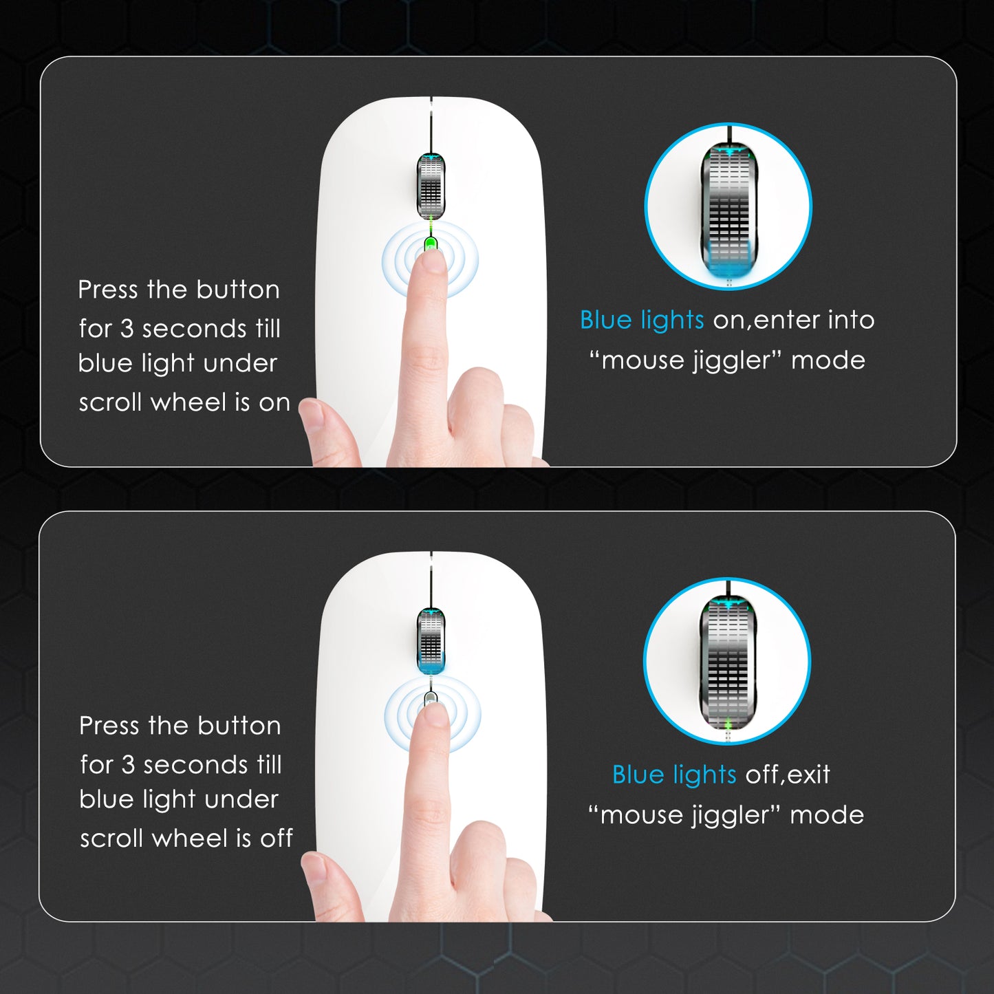 2.4G / Bluetooth Dual Mode Wireless Mouse with Backlight, Quiet Portable Jiggler Mouse for Laptops, Tablets