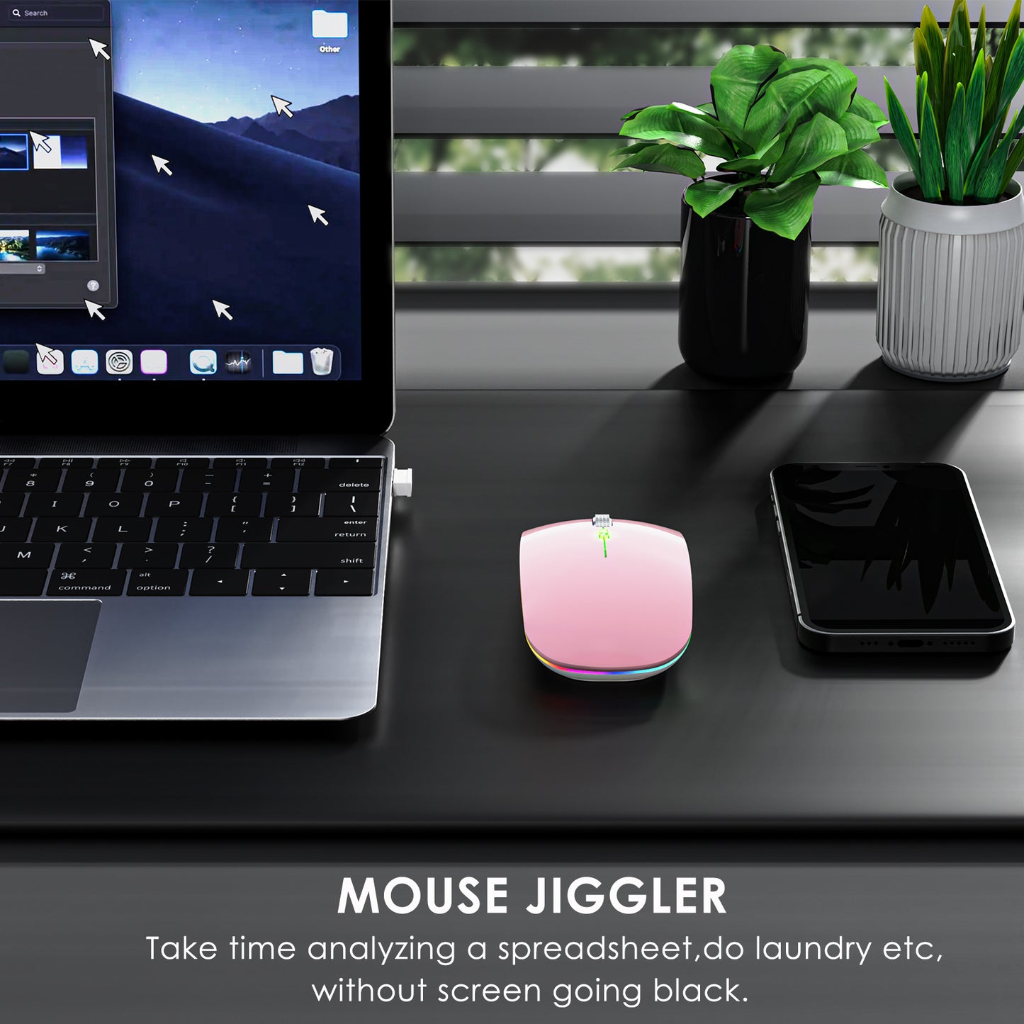 2.4G / Bluetooth Dual Mode Wireless Mouse with Backlight, Quiet Portable Jiggler Mouse for Laptops, Tablets
