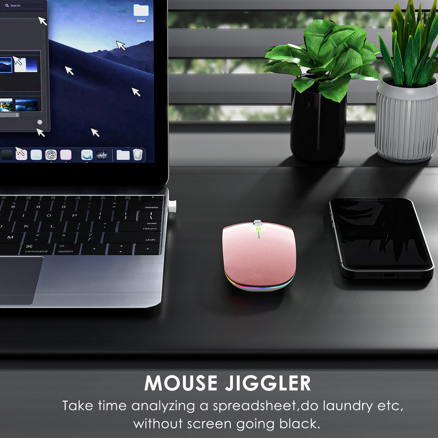 2.4G / Bluetooth Dual Mode Wireless Mouse with Backlight, Quiet Portable Jiggler Mouse for Laptops, Tablets