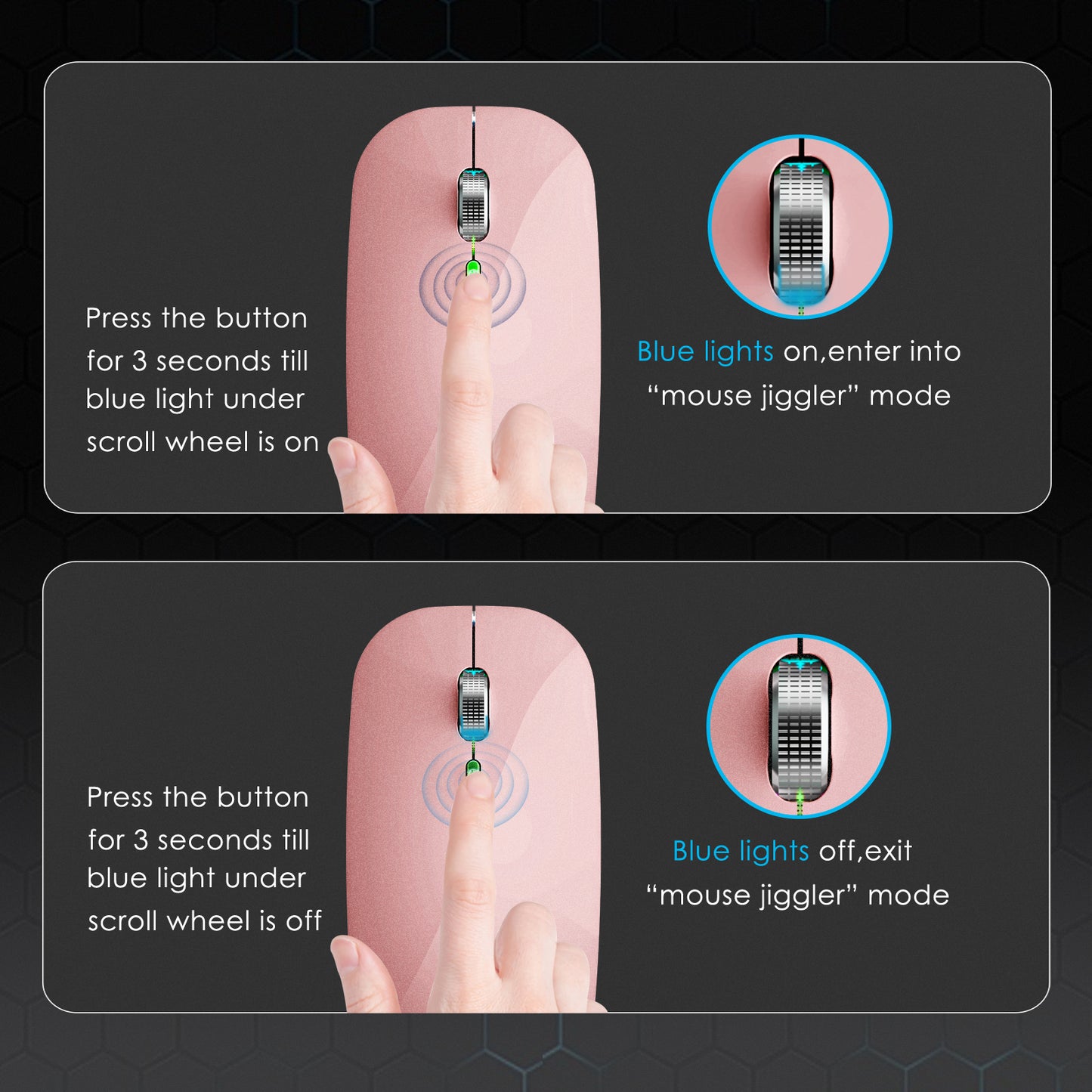 2.4G / Bluetooth Dual Mode Wireless Mouse with Backlight, Quiet Portable Jiggler Mouse for Laptops, Tablets
