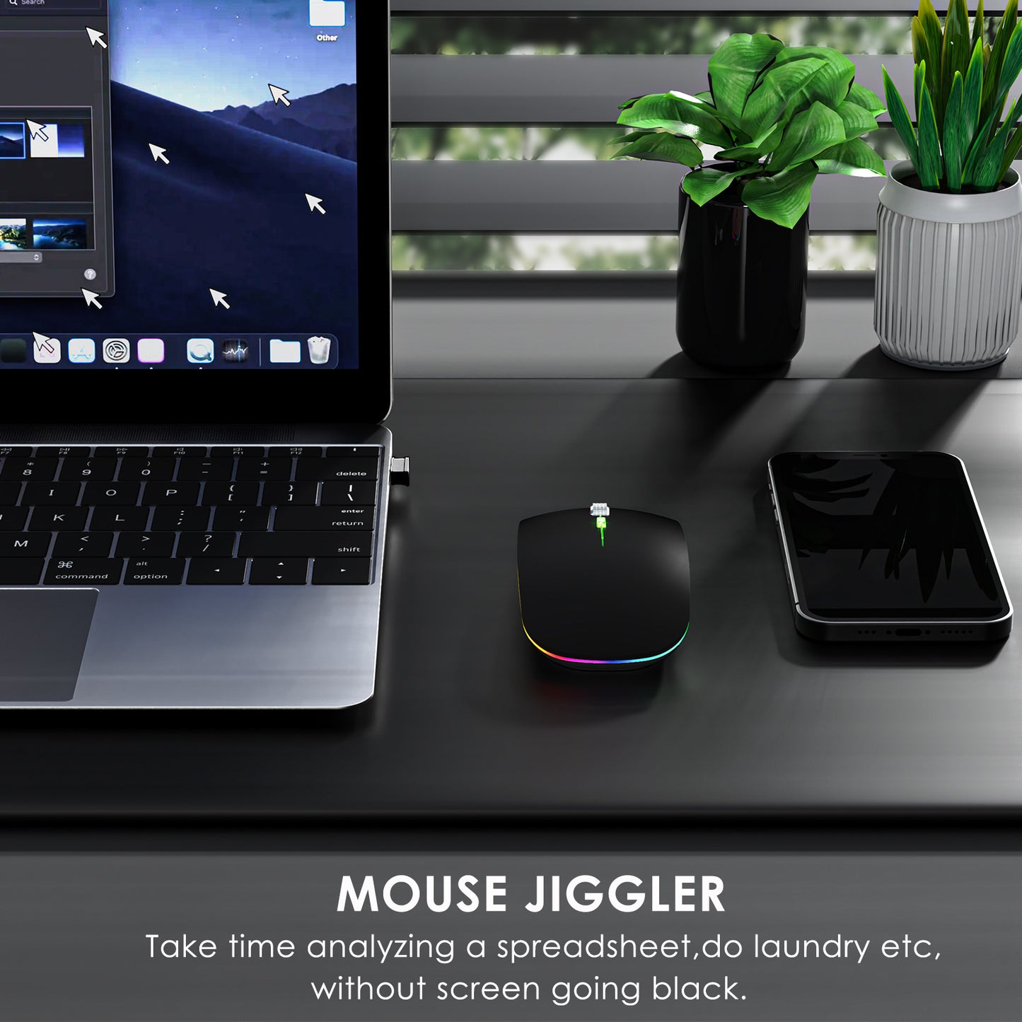 2.4G / Bluetooth Dual Mode Wireless Mouse with Backlight, Quiet Portable Jiggler Mouse for Laptops, Tablets