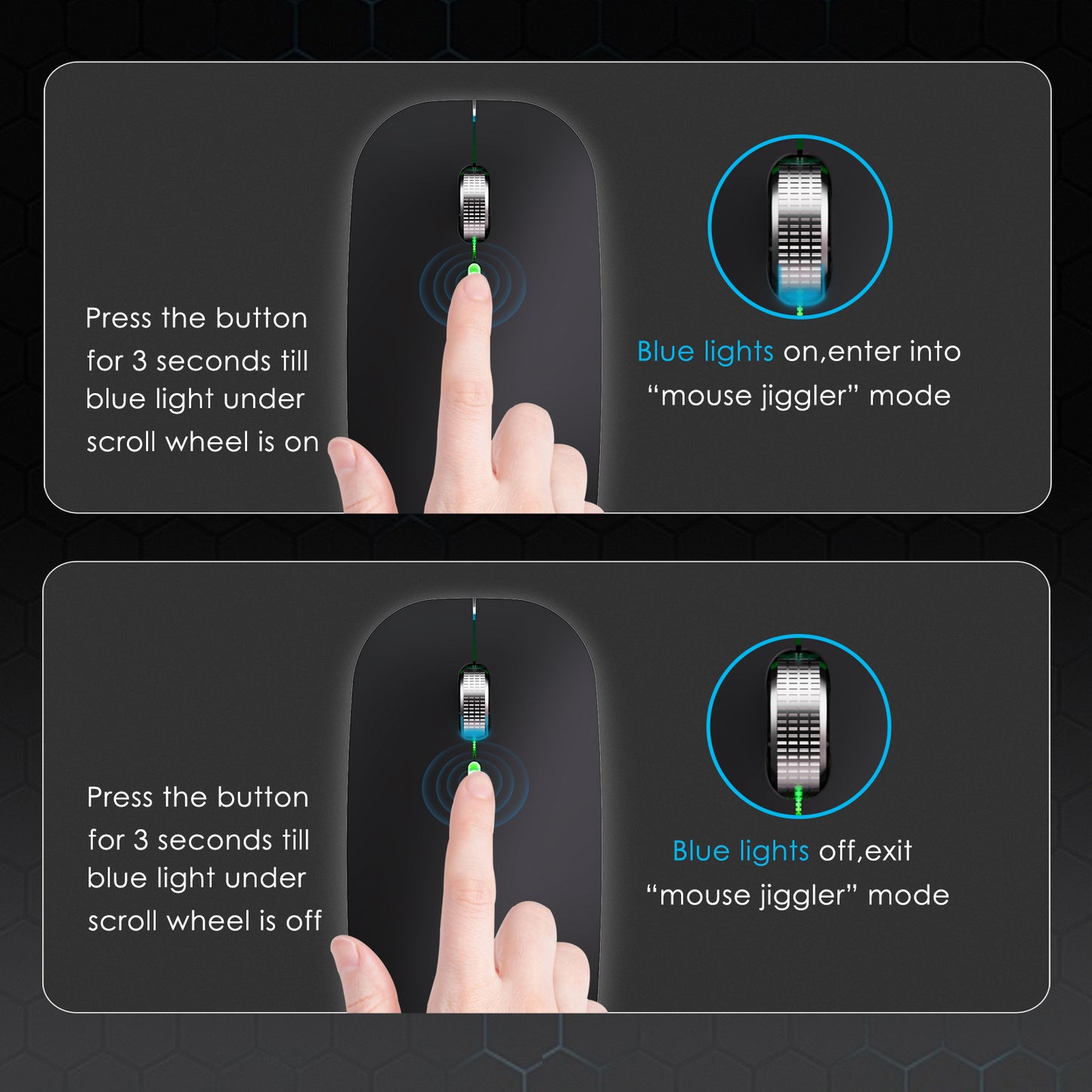 2.4G / Bluetooth Dual Mode Wireless Mouse with Backlight, Quiet Portable Jiggler Mouse for Laptops, Tablets