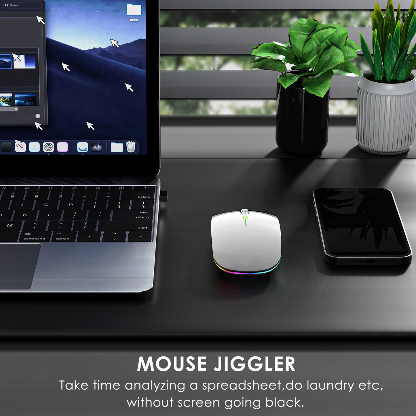 2.4G / Bluetooth Dual Mode Wireless Mouse with Backlight, Quiet Portable Jiggler Mouse for Laptops, Tablets