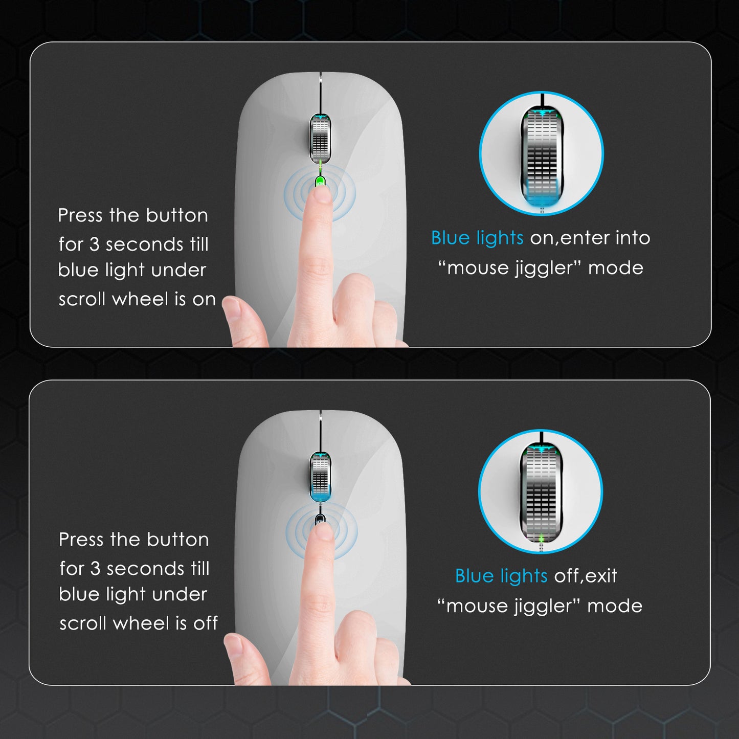 2.4G / Bluetooth Dual Mode Wireless Mouse with Backlight, Quiet Portable Jiggler Mouse for Laptops, Tablets