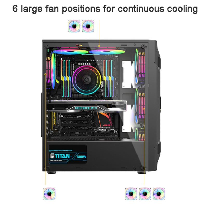 Acrylic Transparent Side Panel ATX PC Case Gaming Computer Case Chassis with 6 Cooling Fan Positions