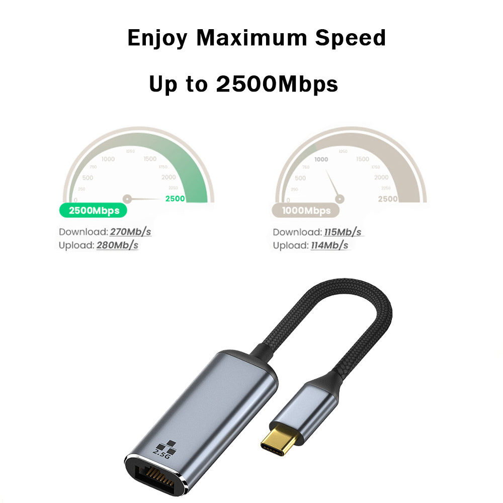 For MacBook 2500Mbps USB-C Ethernet Adapter Type-C to RJ45 LAN 2.5 Gigabit Network Card