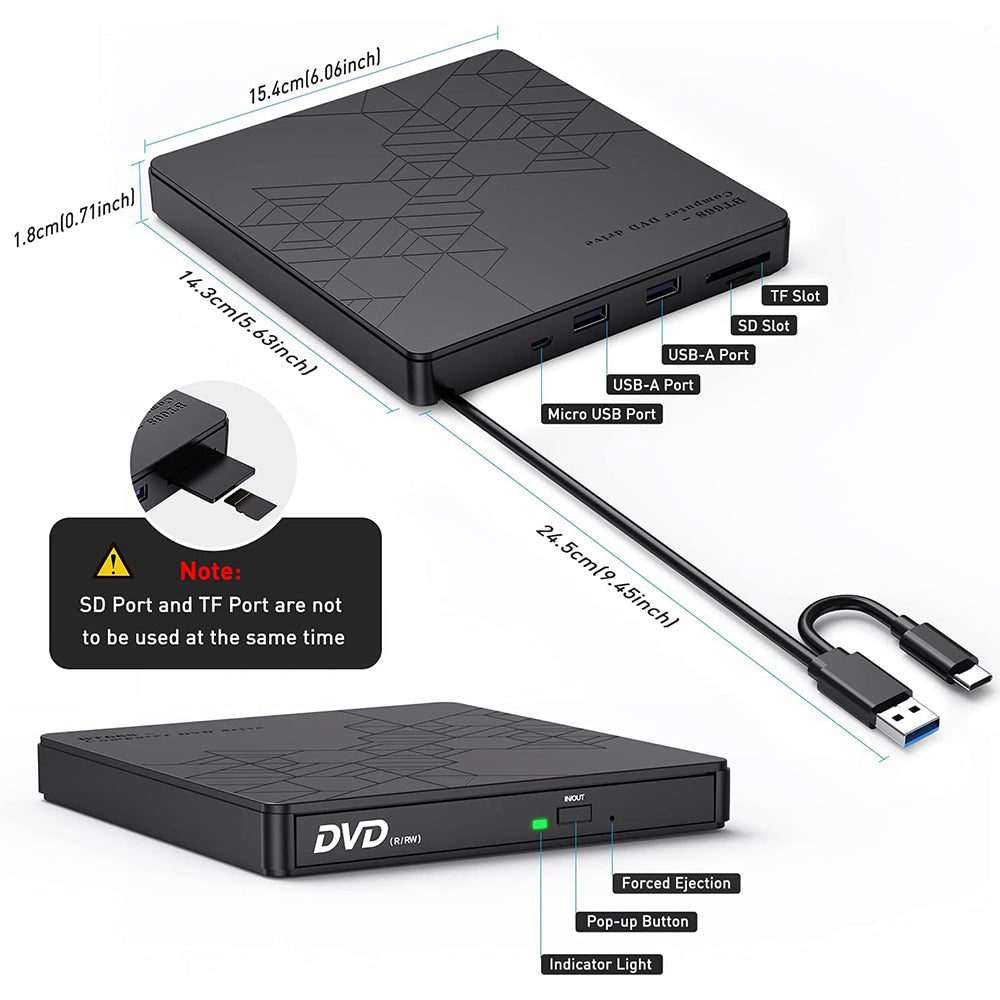 BT668 CD Disc Player Readable TF / SD Card USB Multi-Function External Optical Drive Laptop DVD Burner