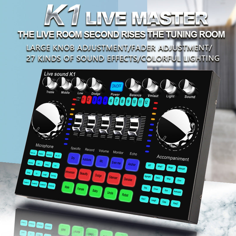 K1 Bluetooth 5.0 Soundcard Adjustable Volume HiFi Live Sound Card Mixer Board