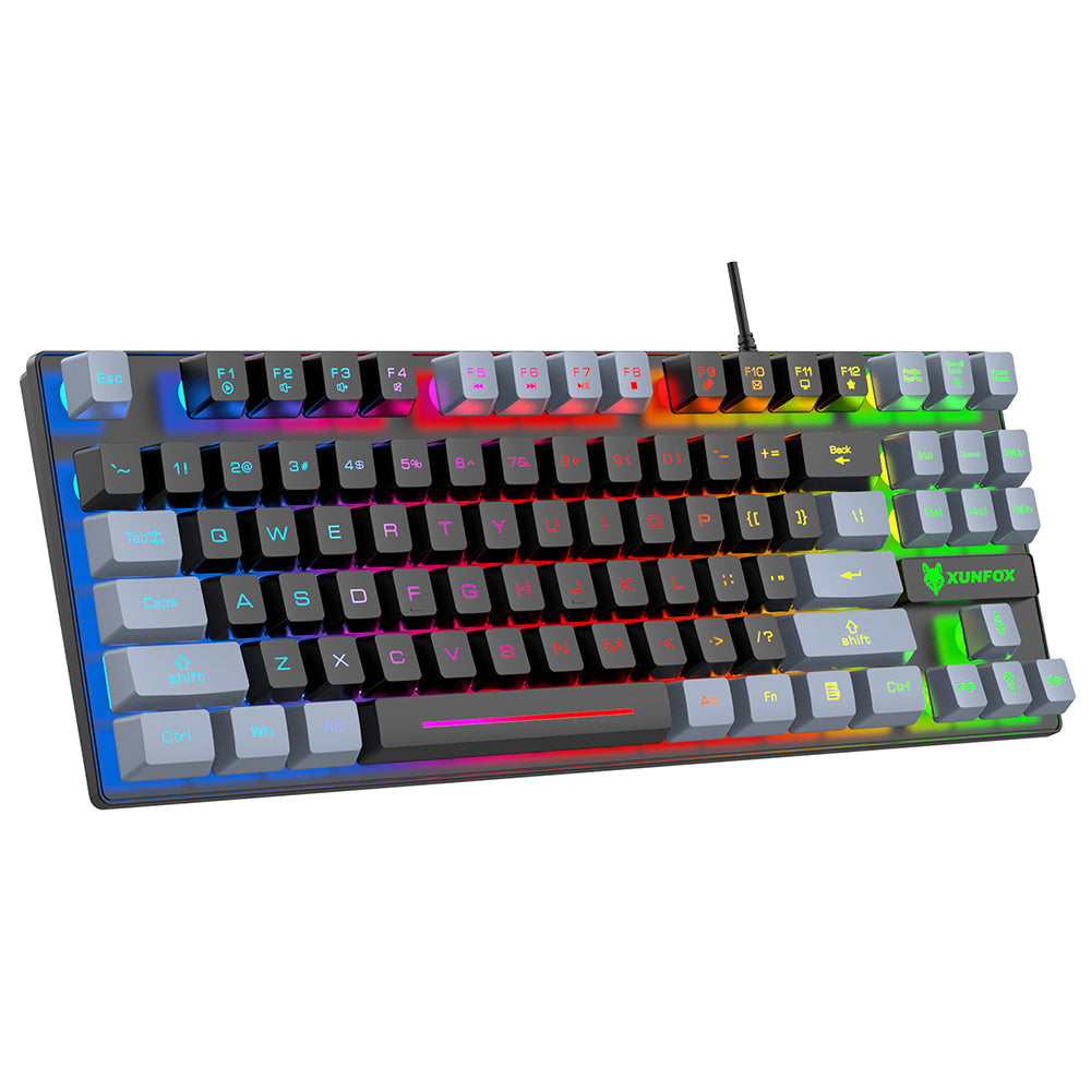 XUNFOX K10 USB Wired Mechanical Hand-Feel Keyboard 87 Keys Gamer Keyboard with Colorful Backlight