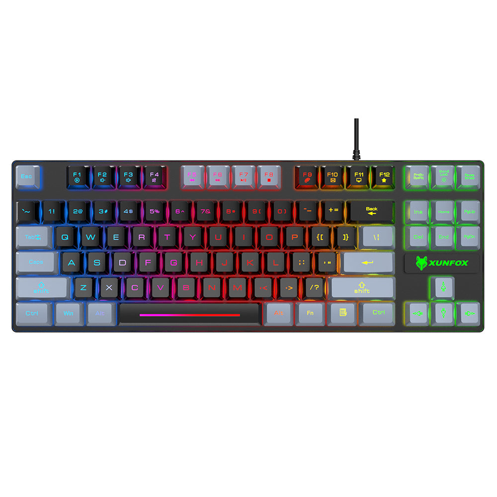 XUNFOX K10 USB Wired Mechanical Hand-Feel Keyboard 87 Keys Gamer Keyboard with Colorful Backlight