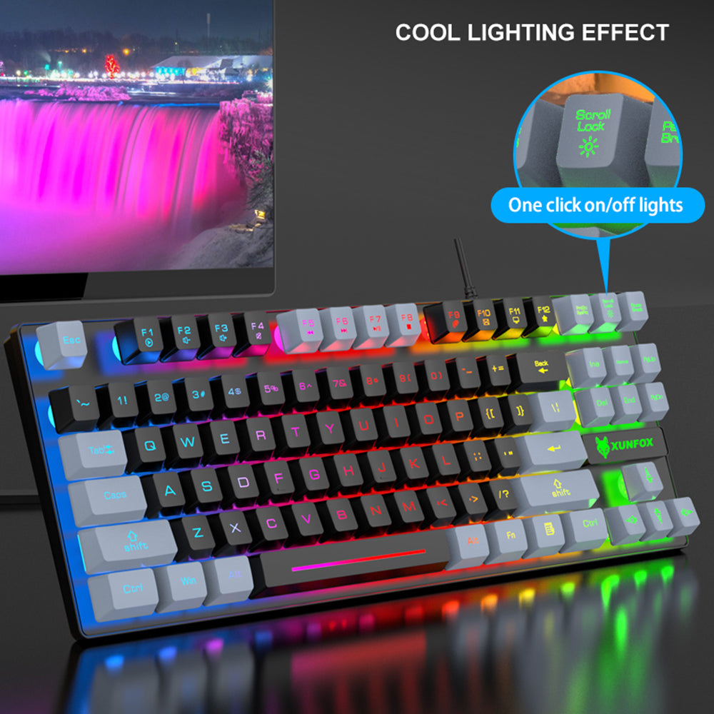 XUNFOX K10 USB Wired Mechanical Hand-Feel Keyboard 87 Keys Gamer Keyboard with Colorful Backlight