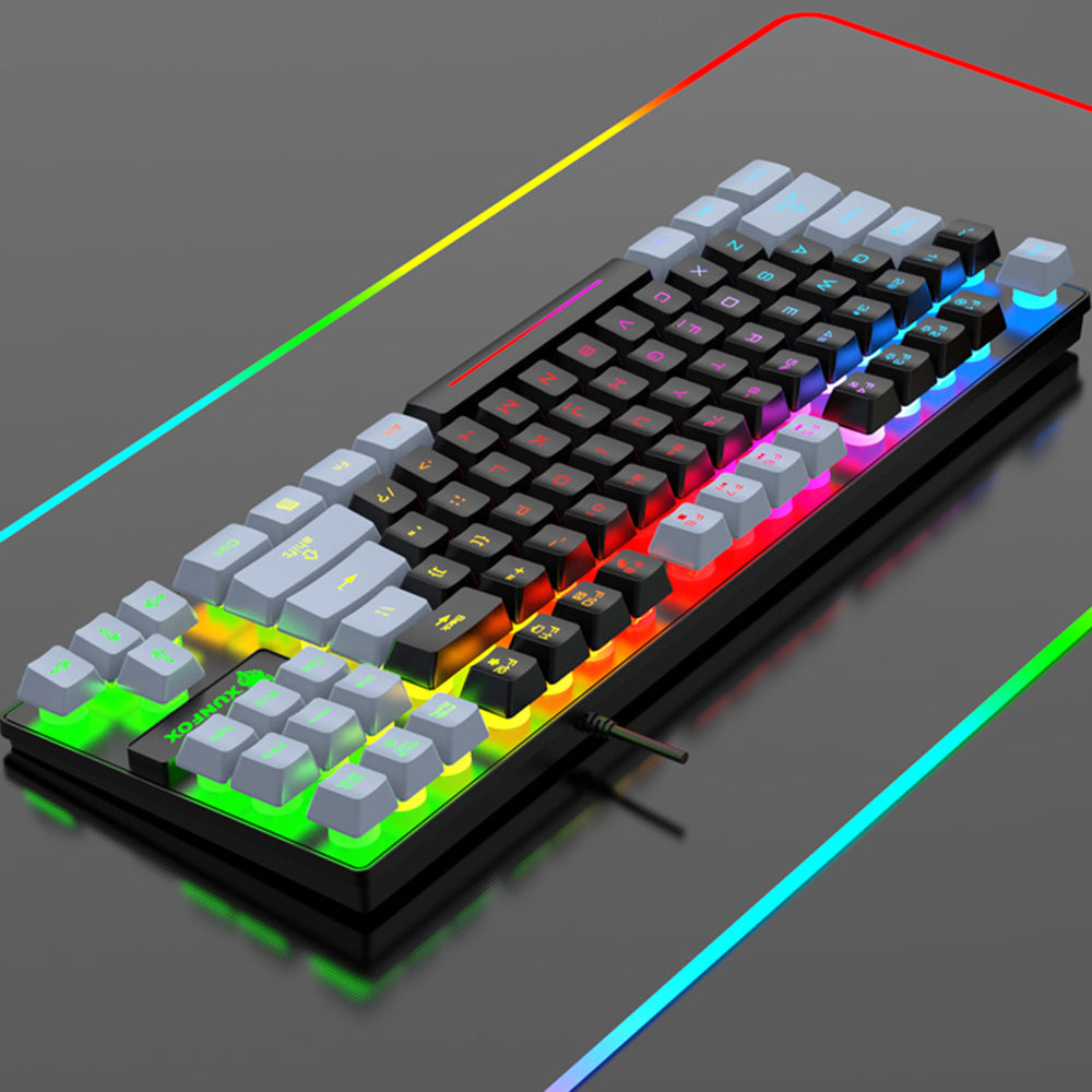 XUNFOX K10 USB Wired Mechanical Hand-Feel Keyboard 87 Keys Gamer Keyboard with Colorful Backlight