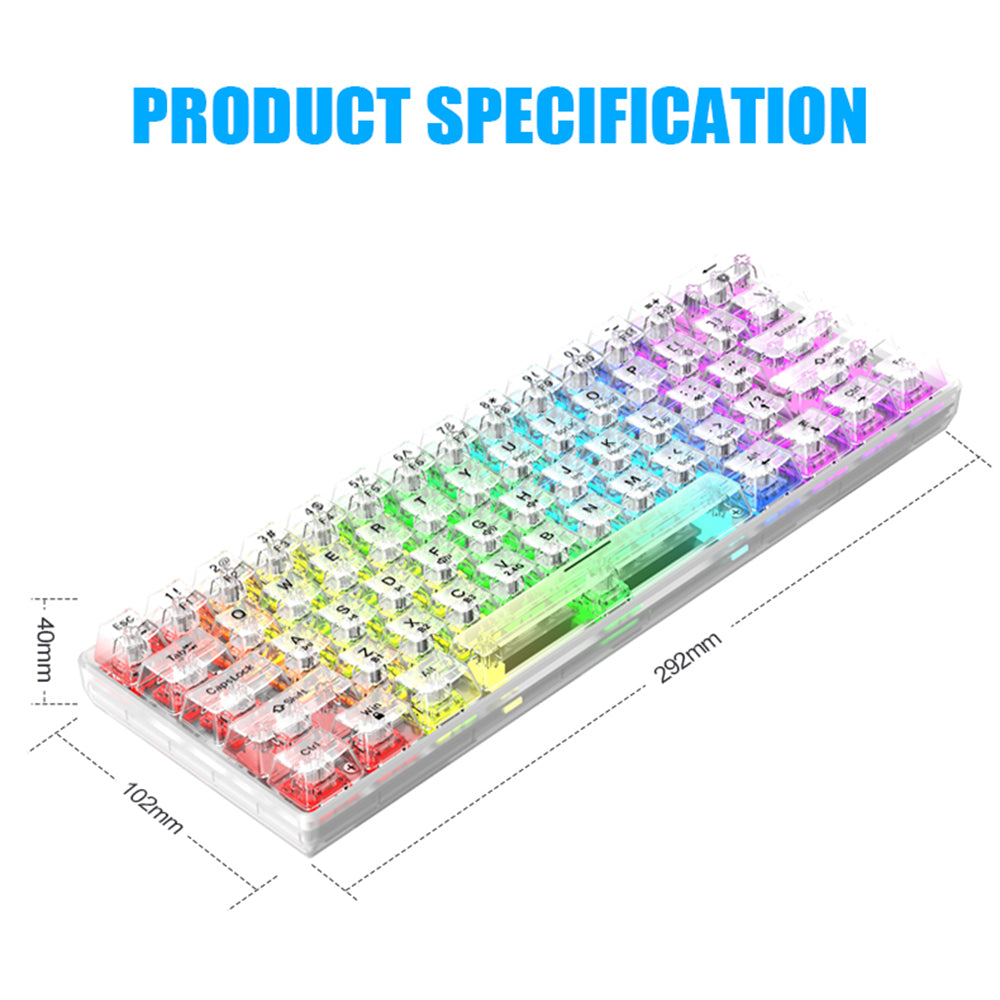 XUNFOX K30 Pro Three Modes Transparent Mechanical Keyboard White Axis 61 Keys Gaming Keyboard with RGB Backlight