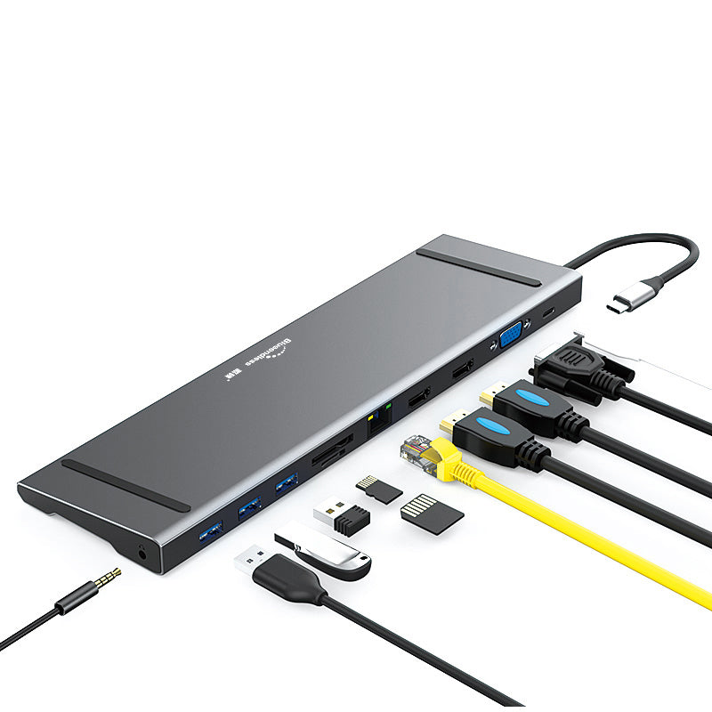 BLUEENDLESS HC1101 Type-C Aluminum Alloy Hub 11-in-1 Docking Station Splitter Dual HD Ports Expander Adapter