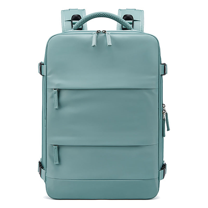 17-inch Solid Color Nylon Backpack Travel Laptop Shoes Storage Dual Shoulders Bag with USB Port