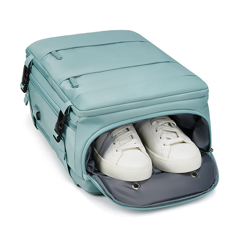 17-inch Solid Color Nylon Backpack Travel Laptop Shoes Storage Dual Shoulders Bag with USB Port