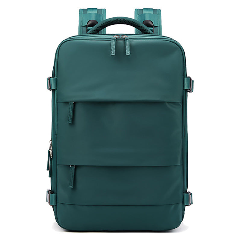 17-inch Solid Color Nylon Backpack Travel Laptop Shoes Storage Dual Shoulders Bag with USB Port