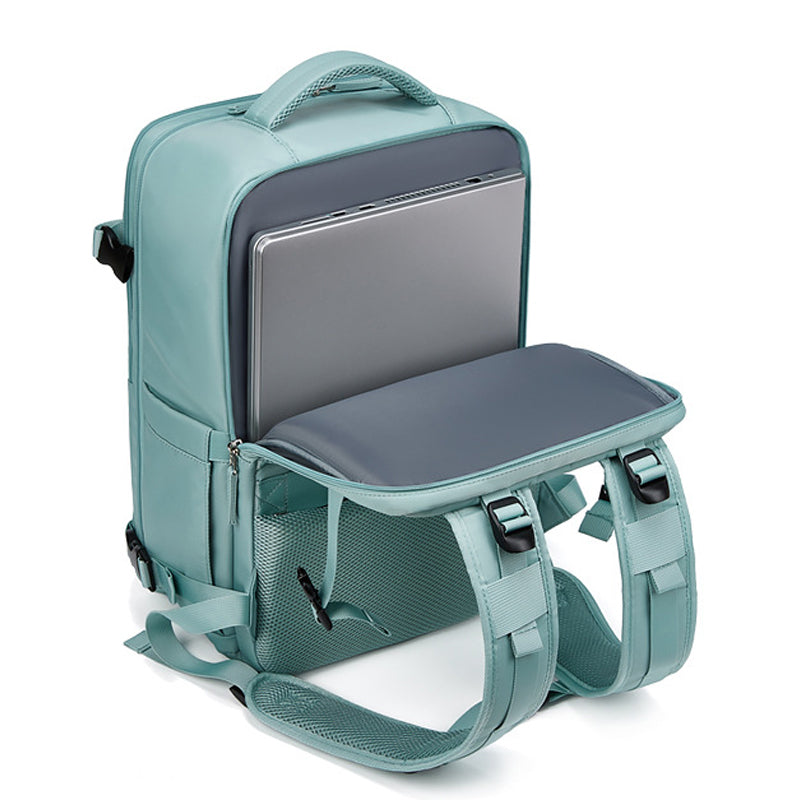 17-inch Solid Color Nylon Backpack Travel Laptop Shoes Storage Dual Shoulders Bag with USB Port