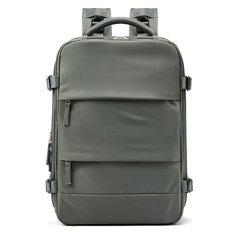 17-inch Solid Color Nylon Backpack Travel Laptop Shoes Storage Dual Shoulders Bag with USB Port