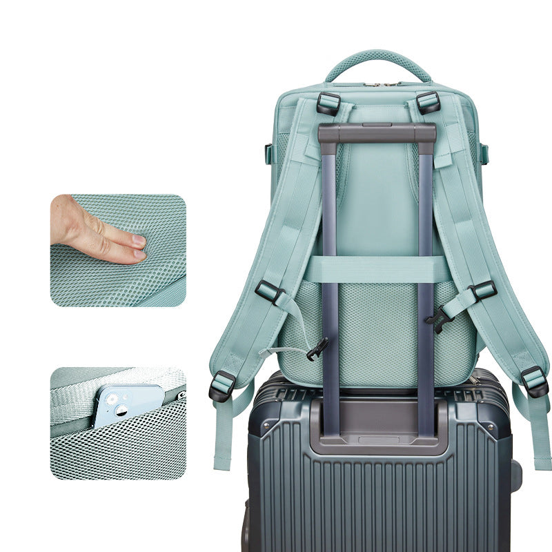 17-inch Solid Color Nylon Backpack Travel Laptop Shoes Storage Dual Shoulders Bag with USB Port