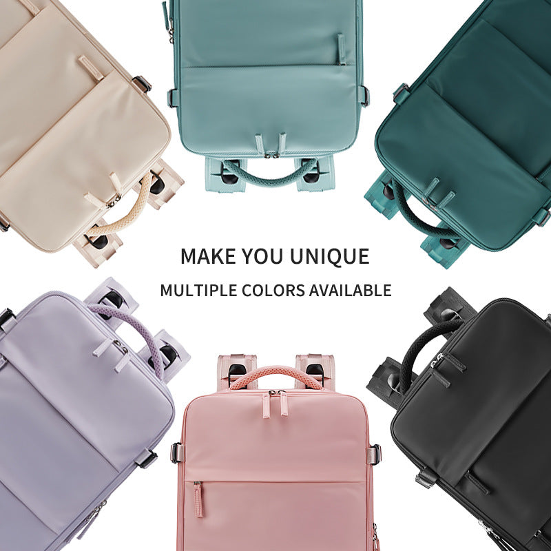 17-inch Solid Color Nylon Backpack Travel Laptop Shoes Storage Dual Shoulders Bag with USB Port