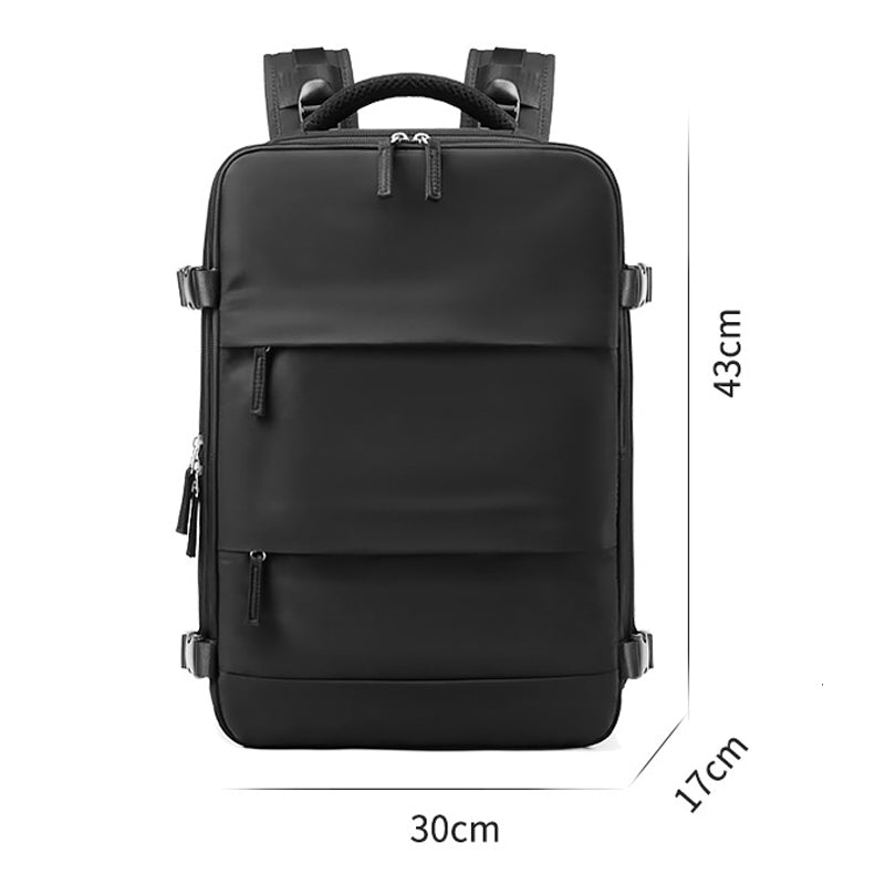 17-inch Solid Color Nylon Backpack Travel Laptop Shoes Storage Dual Shoulders Bag with USB Port