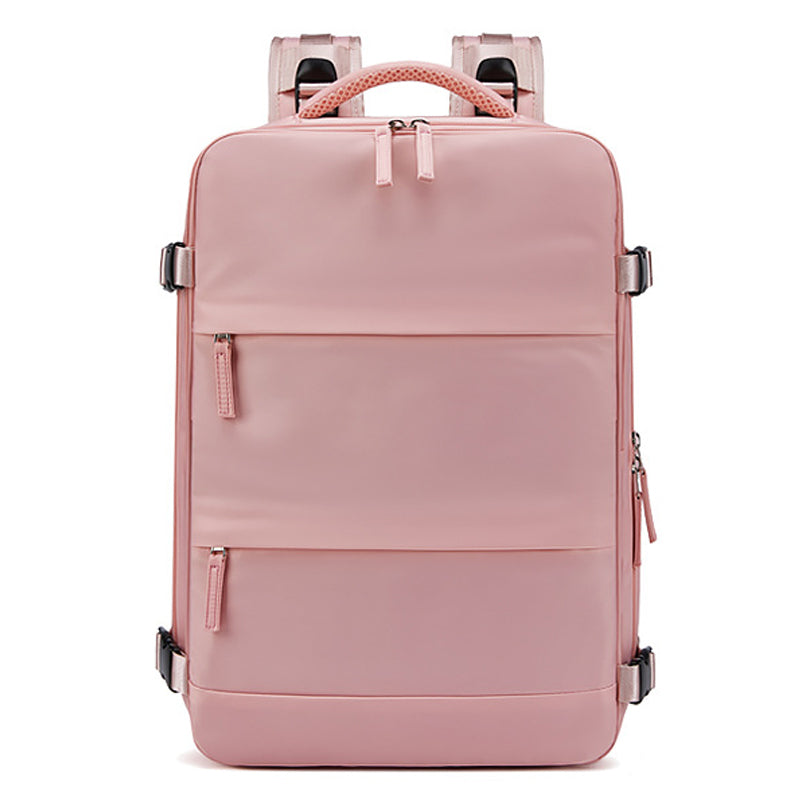 17-inch Solid Color Nylon Backpack Travel Laptop Shoes Storage Dual Shoulders Bag with USB Port