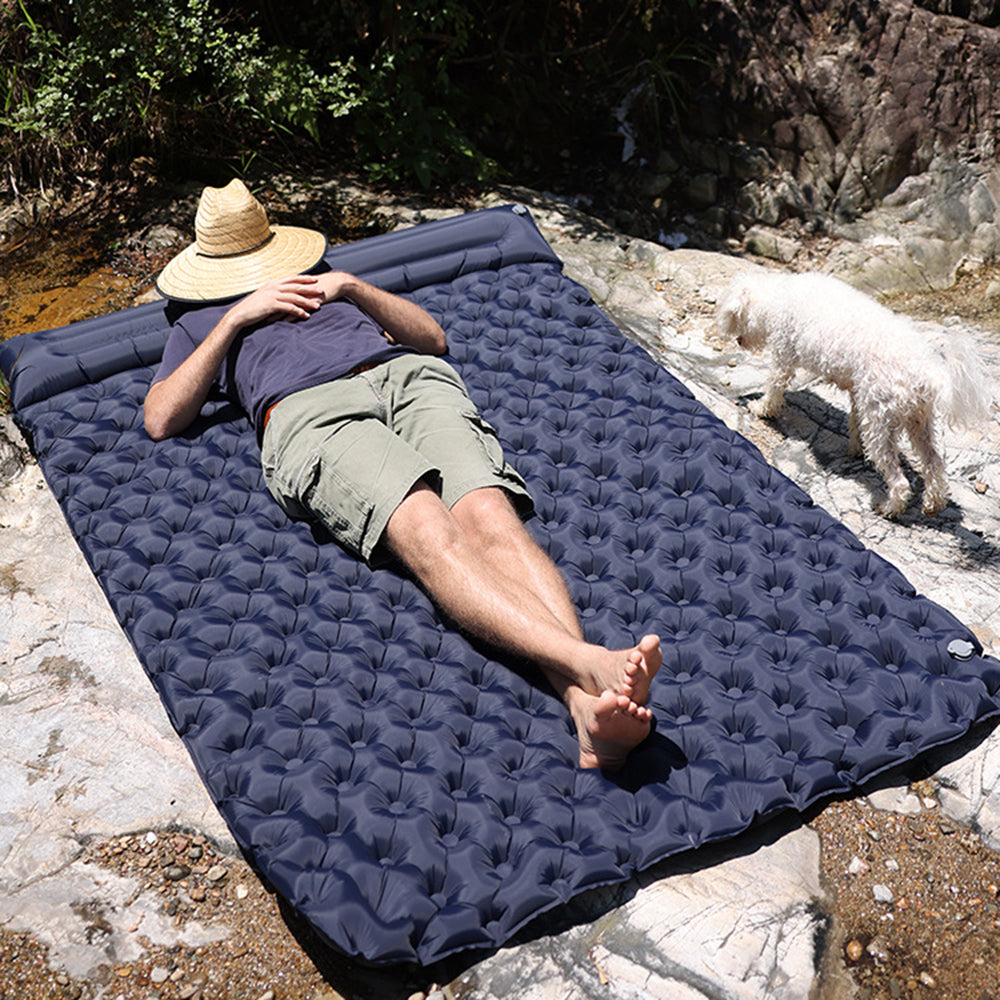 200x120CM Camping TPU Sleeping Mat Inflatable Sleeping Pad with Pillow for 2 People Backpacking, Tent, Hiking