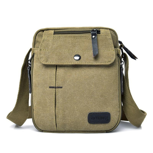 Stylish Men Canvas Messenger Bag Multi-pocket Single Shoulder Crossbody Bag